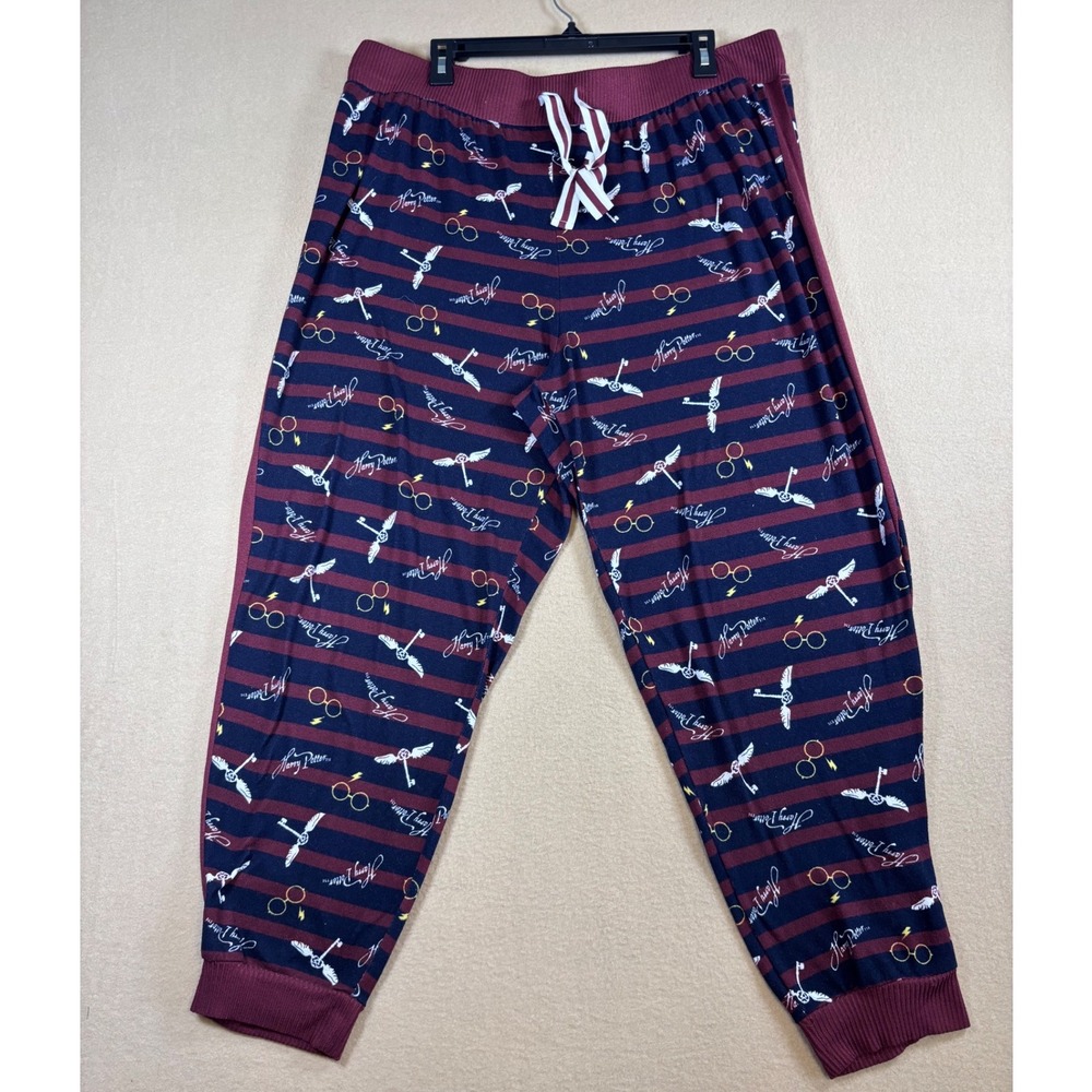 Harry Potter Pajama Jogger Pants 2X Navy Burgundy Striped Flying Keys LZ49942BA